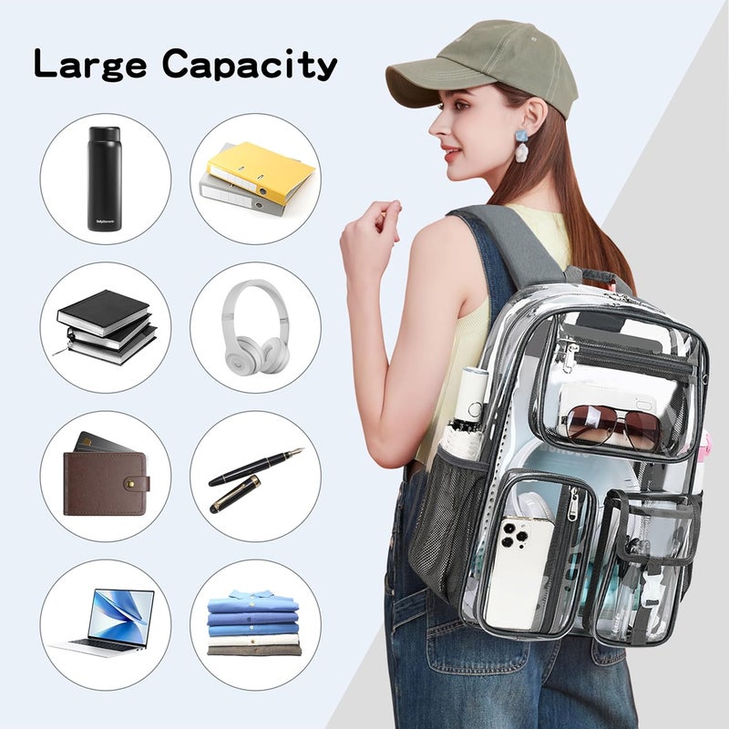 Cusangel Clear Dark Gray Backpack, Heavy Duty Men Clear BookBag,16inch TPU Large Capacity See Through Backpack for Sport Events,transparent plastic Travel,Work School,stadiums - Image 2